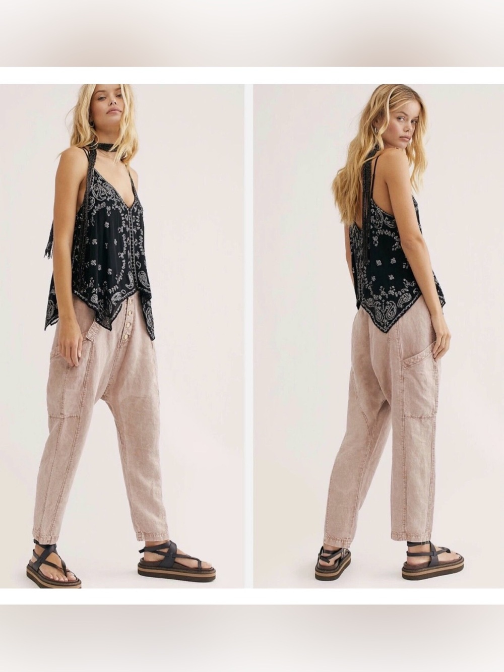 Free People Desert Daze Harem Pants Rose Slouchy Belted Button Fly